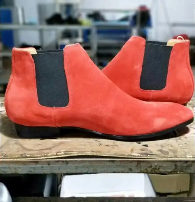 FR.LANCELOT Men Orange Suede Chelsea Boots Ankle Botas Low Top