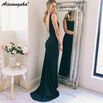

Simple Evening Dress 2019 Trumpet Backless Floor Length Chiffon Prom Gown Floor Length Hot Selling Women robe de soiree