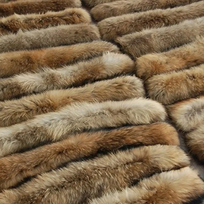 

Genuine Fur Collar For Women Thick Large Racoon Fur Scarf For Coat Matching With Button-Hole