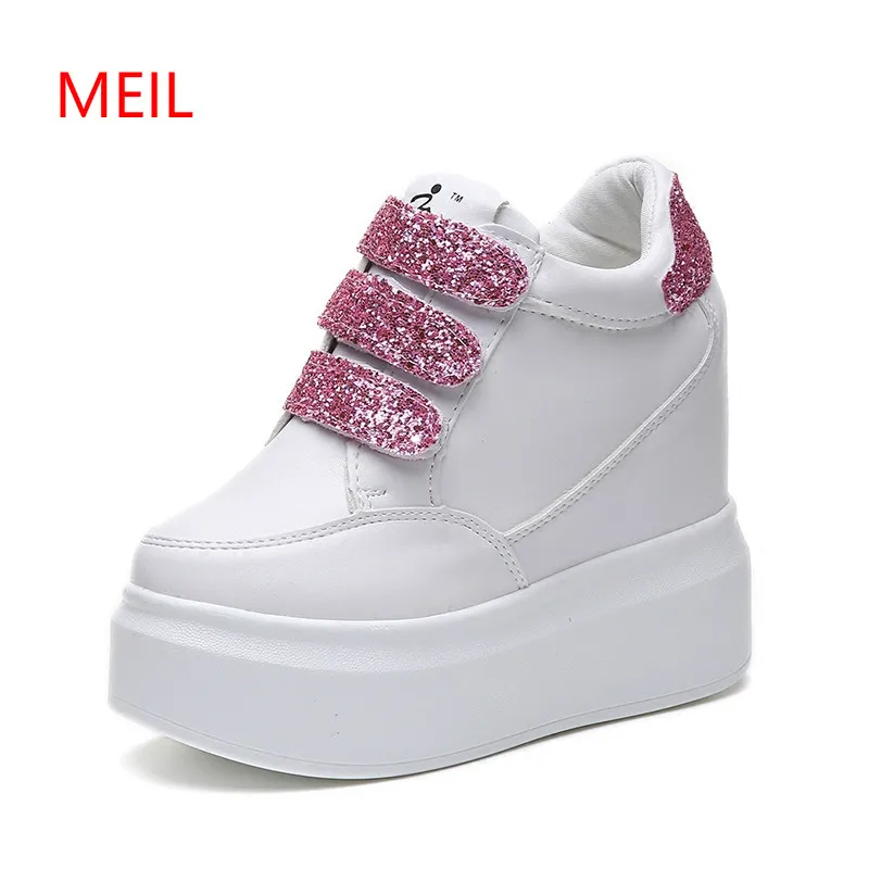 

Platform Wedge Shoes Woman 12cm Casual Height Increase Trainers Fashion Sequins Women Wedges Shoes for Women 2018 White Sneakers