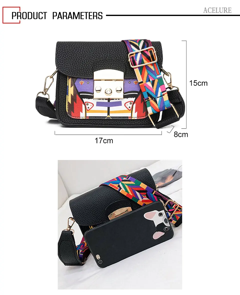 ACELURE, женская сумка из искусственной кожи, на плечо, с разноцветными широкими ремешками, сумки через плечо, модные, универсальные, элегантные, женские, с клапаном