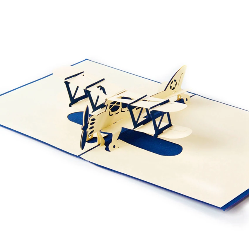 3D Pop UP Invitations Card 3D Paper Aircraft Plane Birthday Greeting Cards Business Cards Postcard Boy Gift Card
