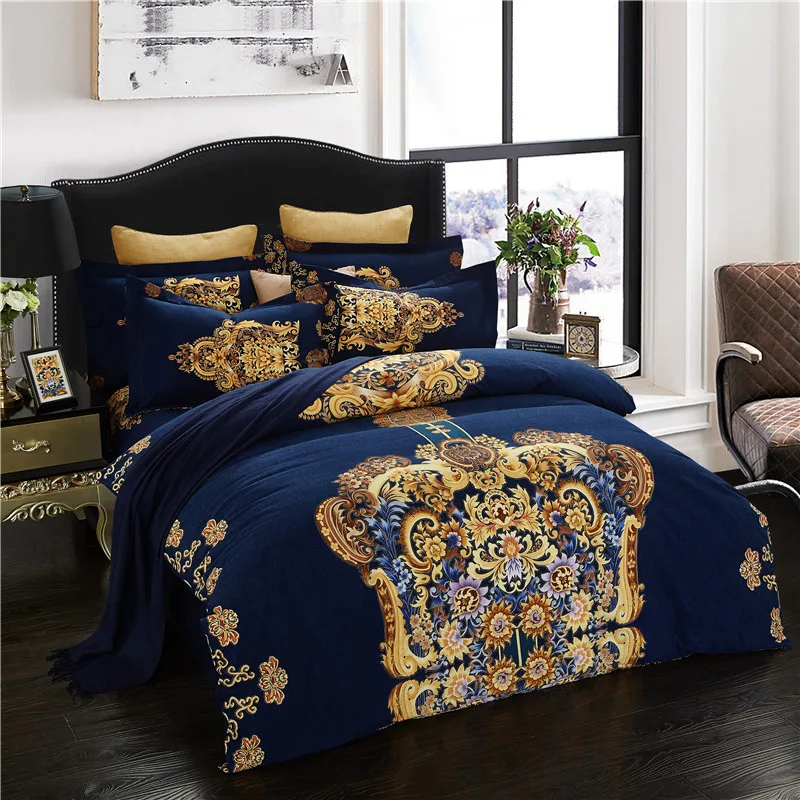 

Luxury European Printed Queen King Size 4Pcs Bedding Sets Duvet Cover Sets 100% Cotton Bedlinens Flat Sheet Pillow Cases