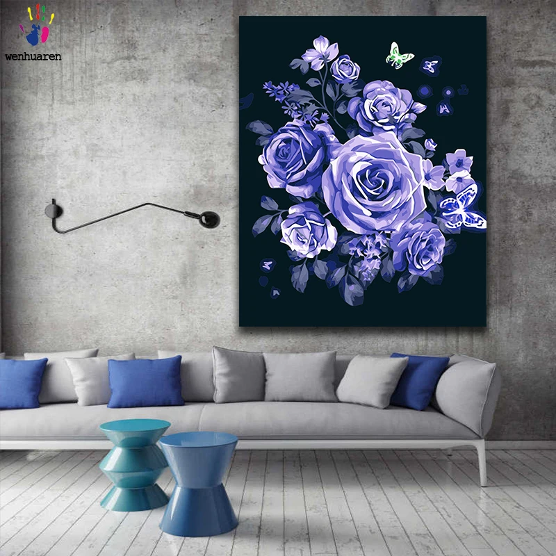 DIY окраска по номерам фиолетовый картина Роза по номерам с комплекты 40x50 защелка
