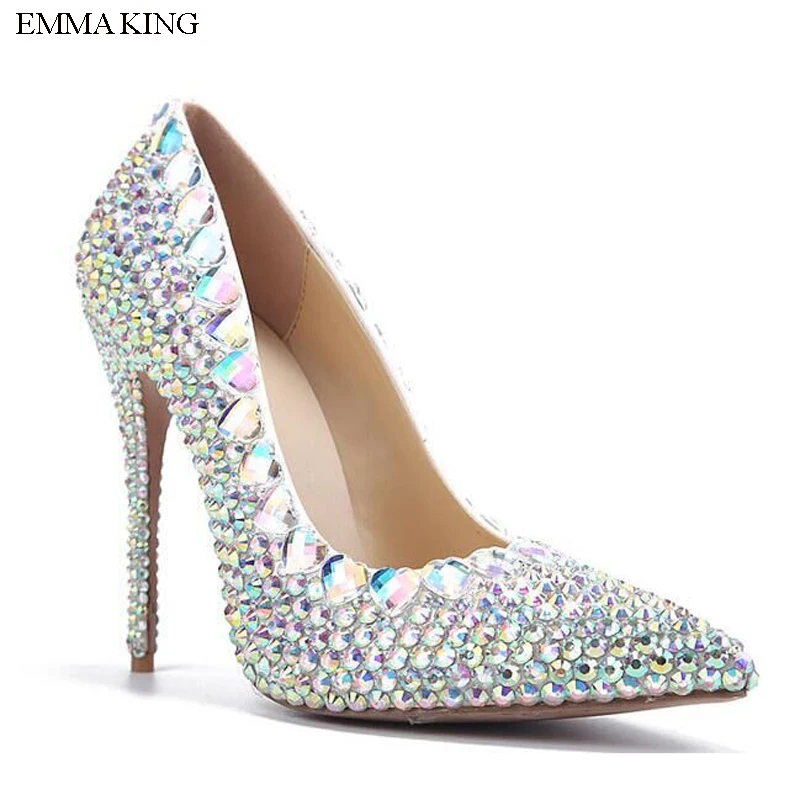 Эмма KING Мода Демисезонный шпильки острый носок Вечеринка свадебные туфли без шнуровки пикантные Кристаллы Высокой ботинки на каблуках