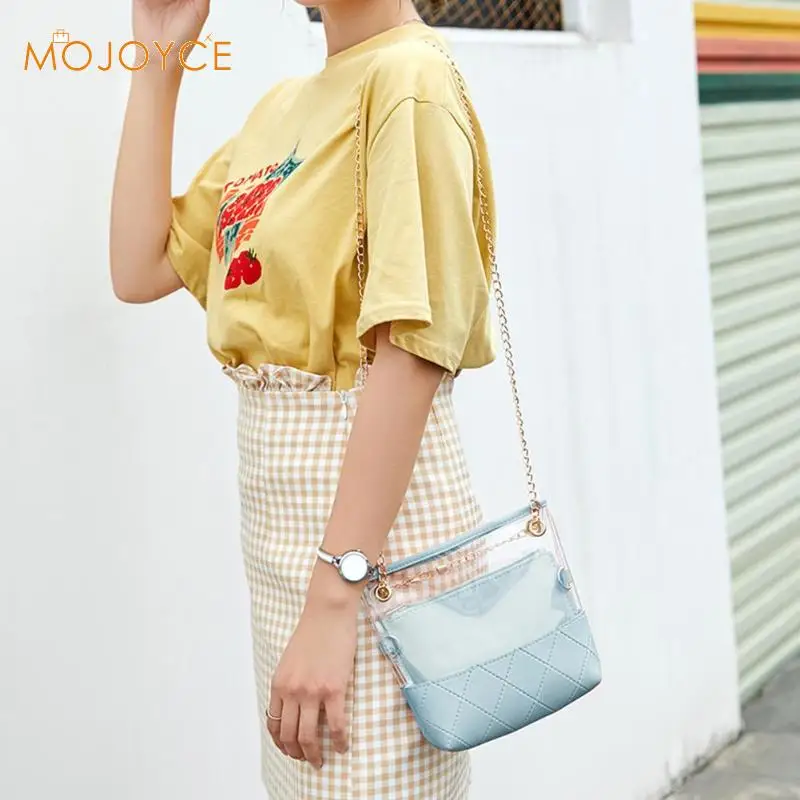 2pcs/set Summer New Fashion Bag Transparent Solid Color Inner Bag Women Chain Crossbody Bags Shoulder Diagonal Ladies Bag