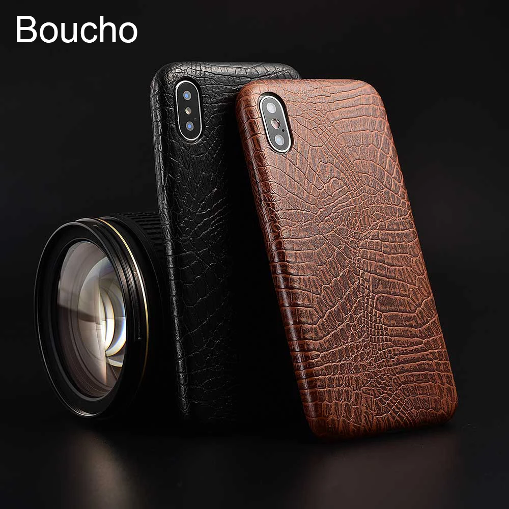 

Boucho Case For iPhone X XR XS Max XS Leopard Crocodile Skin Texture Phone Cases For iPhone 6 6s 8 7 plus PU Leather Soft Cover