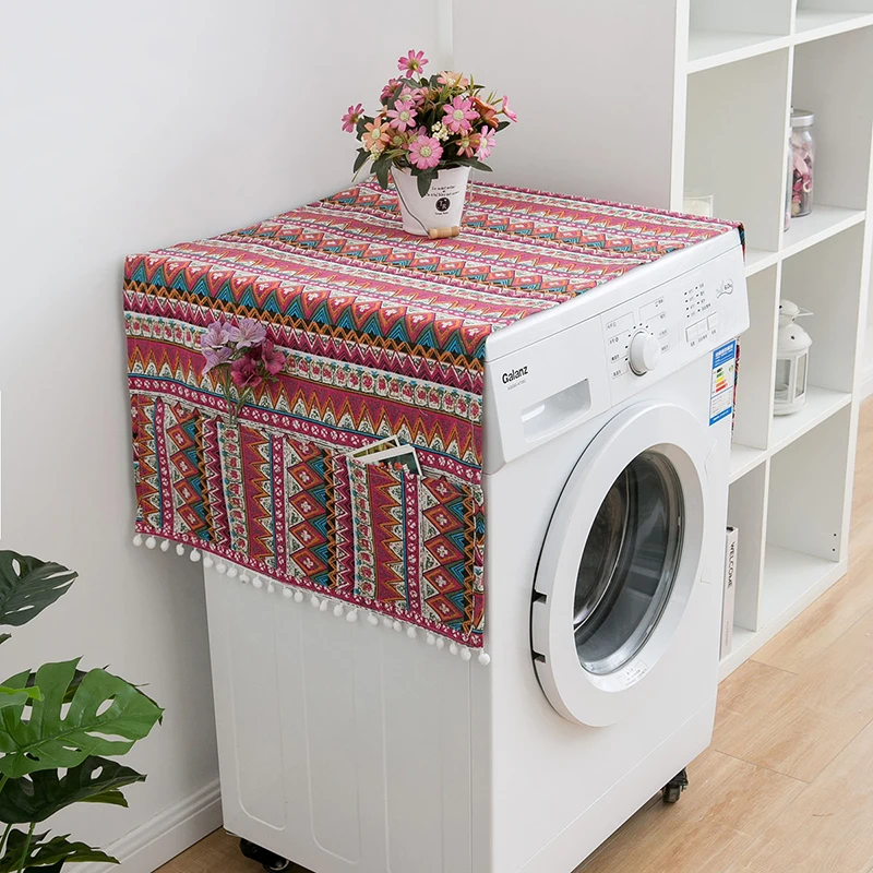 

Simanfei Washing machine Cover Rural style geometry Dust proof Covers Bohemian style Refrigerator Dust Cover Storage Bags