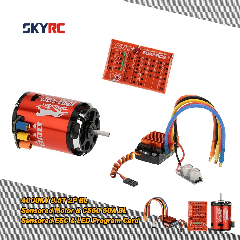

SkyRC 4000KV 8.5T 2P Brushless Sensored/Sensorless Motor+CS60 60A Brushless ESC+LED Program Card for 1/10 1/12 Buggy Touring Car
