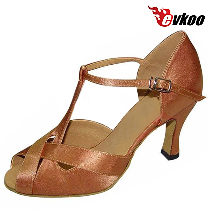 

Evkoodance Satin Or Pu Shiny Material Dancing Shoes For Women 7cm Heel Latin Tan Sliver Color Shoes For Your Choose Evkoo-079