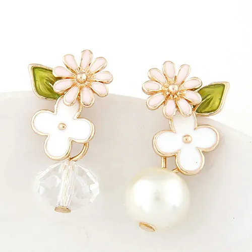 Новое поступление, женские серьги с эмалью и цветами, большие серьги-гвоздики с белым жемчугом, серьги для женщин ER9220