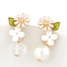 Новое поступление, женские серьги с эмалью и цветами, большие серьги-гвоздики с белым жемчугом, серьги для женщин ER9220