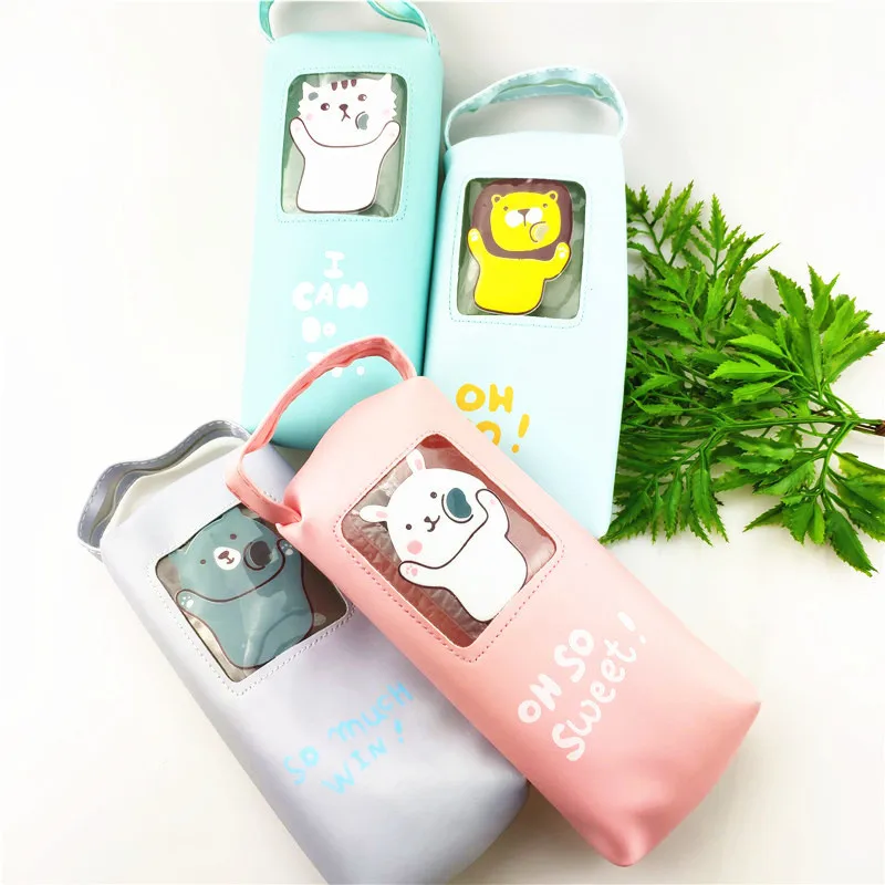 Креативный кошачий пенал для карандашей с окошком Kawaii милый Лев PU Bts канцелярский