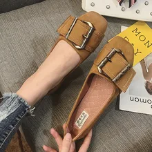 Женская обувь; большие размеры 32-44; женская обувь на плоской подошве с квадратным носком в стиле ретро; новые весенние мягкие женские туфли из флока с мелким носком и металлической пряжкой