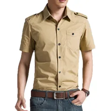Мужская брендовая рубашка с короткими рукавами в армейском стиле; Качественная хлопковая Повседневная летняя рубашка; Цвет хаки и зеленый; Размеры 35