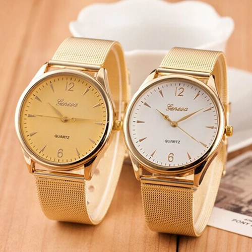 

Popular Fashion watch Women's Geneva Gold Tone Mesh Band Round Dial Analog Quartz Wrist Watch NO181 5V2F