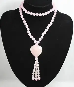 

2 colors wholesale 32" 8mm purple/green Natural Stone beads and heart tassel necklace women's jewelry