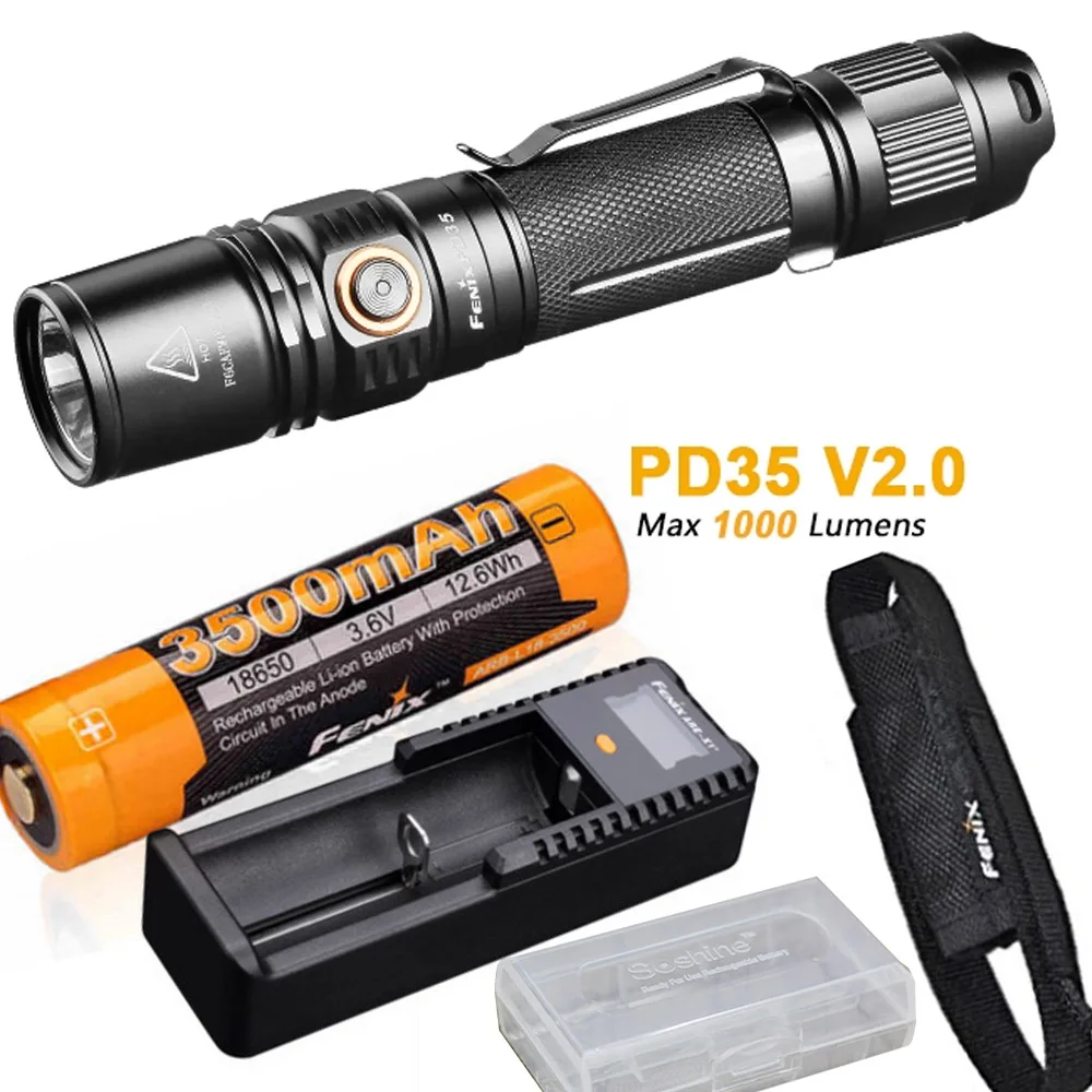 

Fenix PD35 V2.0 2018 Upgrade 1000 Lumen Flashlight with ith ARB-L18-3500 18650 Battery,ARE-X1+ charger,holster,battery case