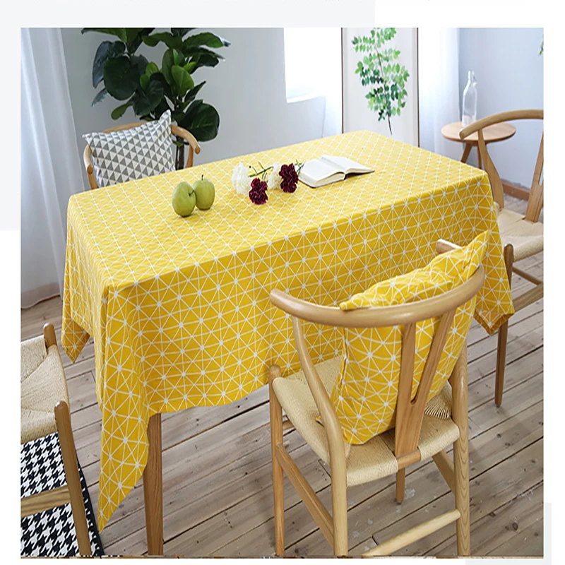 high quality Yellow Chessboard Decorative Table Cloth Cotton Linen Tablecloth Dining Cover For Kitchen Home Decor | Дом и сад