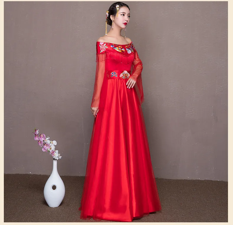 Феникс свадебные Qipao длинные 2017 Зима невесты Cheongsam моды китайское традиционное платье красного Вышивка traditionnel Chinois