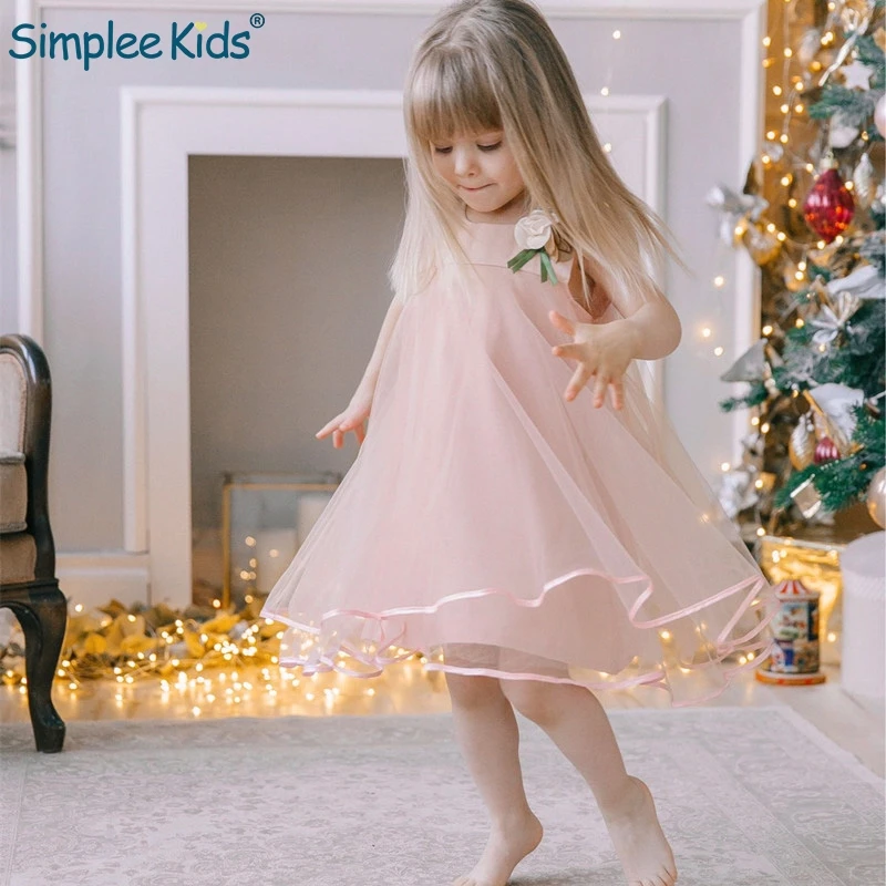 Simplee/милое детское кружевное платье принцессы серое, розовое платье подружки невесты без рукавов для девочек свадебные платья, одежда для дня рождения