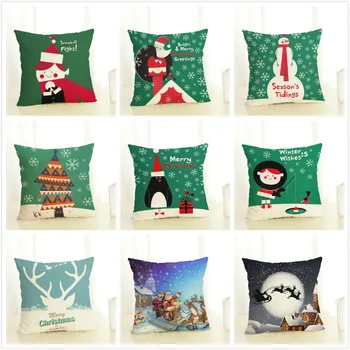 

45*45cm Christmas Pillow Cover Deer Snowman Cotton Linen Throw Pillow Cushion Cover Case Car Home Sofa Decorative Pillowcase