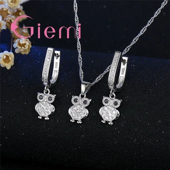 

Top Rated Pure 925 Sterling Silver Sparkly Necklace Earrings Women Pendant Sets Cute Owl Shape Party Jewelry