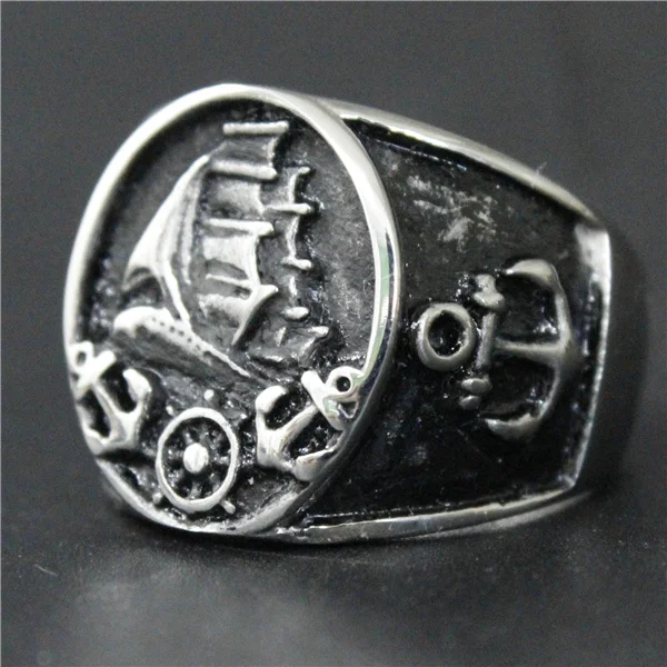 

Drop Ship Size 7~13 Fashion Cool Sea Ship Anchor Ring 316L Stainless Steel Jewelry Polishing Men Biker Navy Anchor Ring