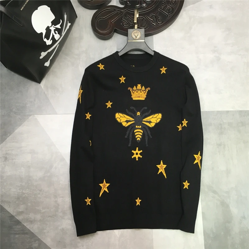 

2019 spring new fashion arrival brand designer bee star embroidery sweater jumper clothing o neck for men