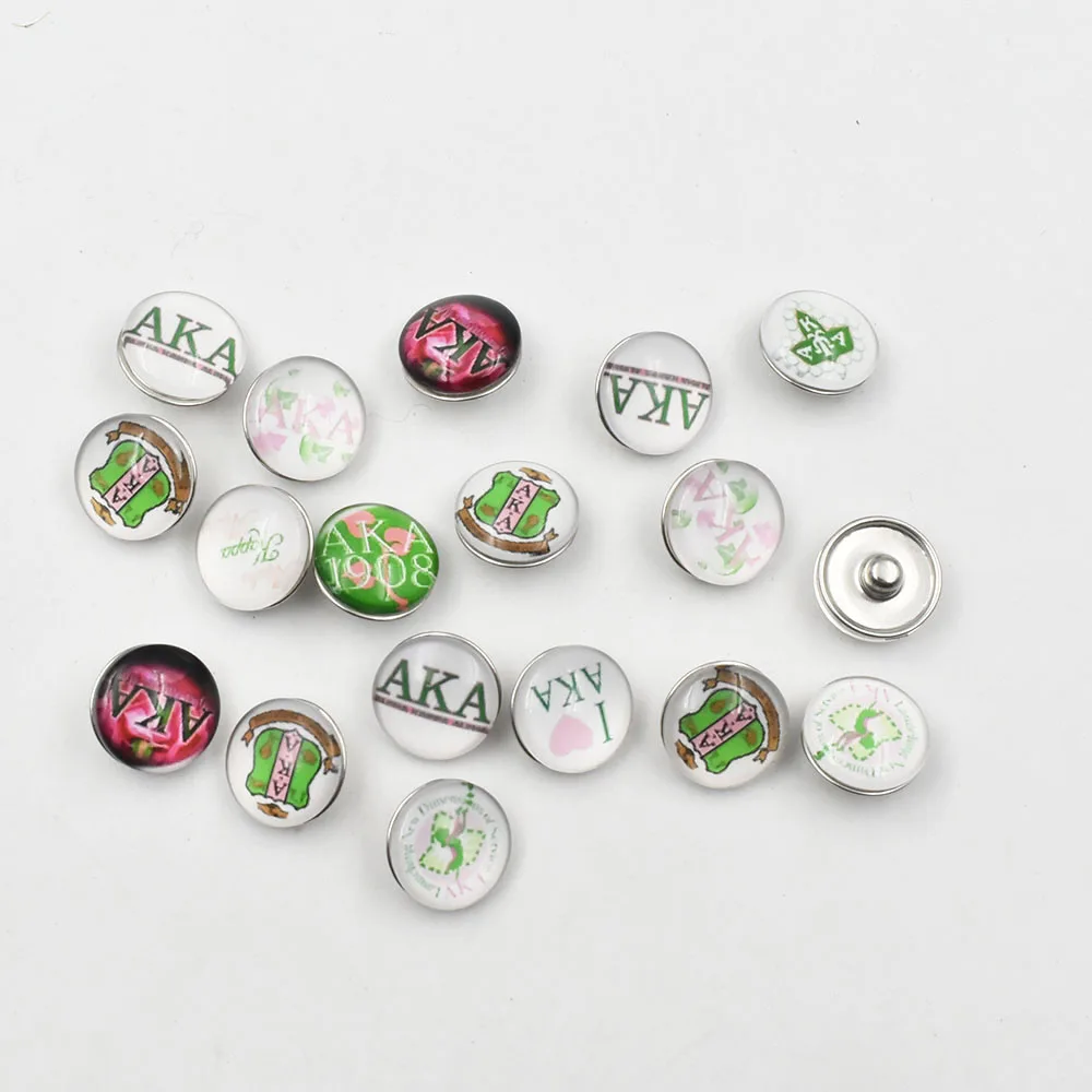 

Mixed 50PCS AKA Alpha Sorority Glass Snap Button Jewelry Fit 18MM Buttons Sanp For Snaps Bracelet