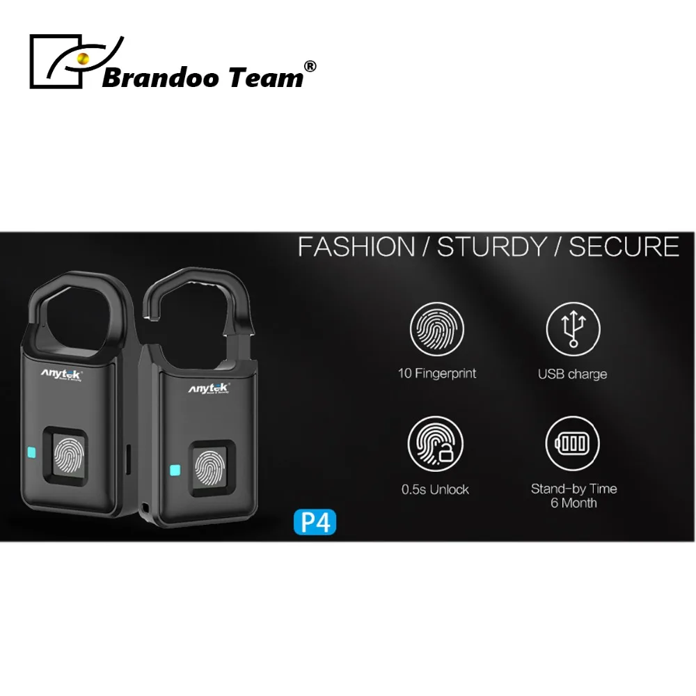 

USB Rechargeable Smart Keyless Fingerprint Lock Anti-Theft Security Padlock Door Luggage Case Lock