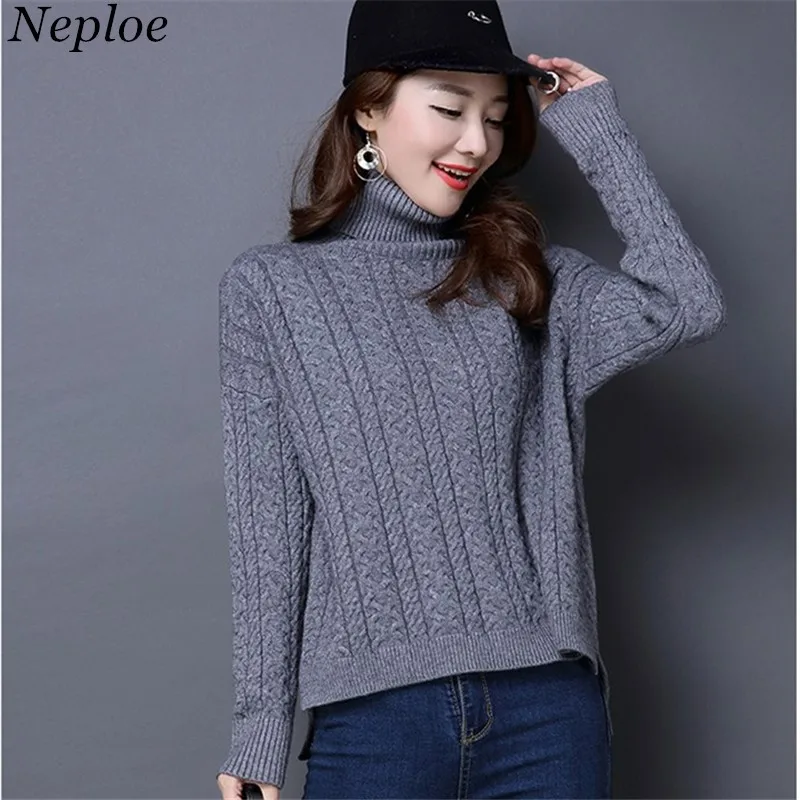 Neploe 2019 Winter Solid Turtleneck Sueter Mujer Knitted Thick Long Sleeve Pullovers One Size Fashion Women Tops Sweaters 68261 | Женская