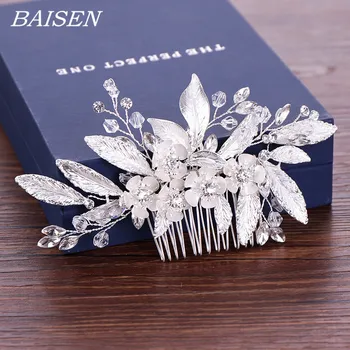 

Rhinestone Hair Comb Women Hair Accessories Bride Flower Leaf Hair Comb Rhinestone Silver Color Headpiece Wedding Head Jewelry