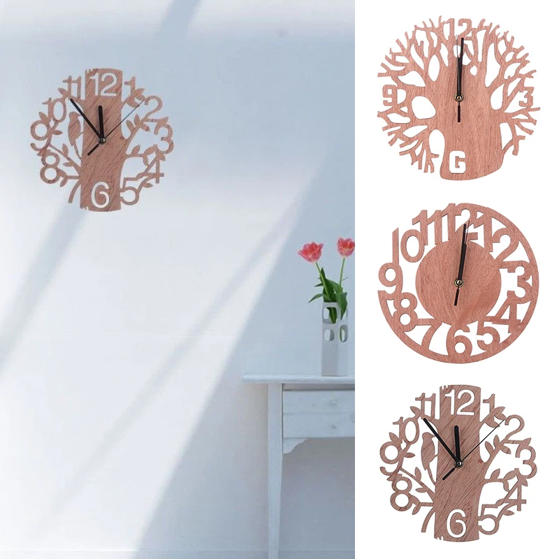 Newest Modern 3D Wooden Tree Wall Clock DIY Watches Office Home Living Room Decor Gift 3 Tree