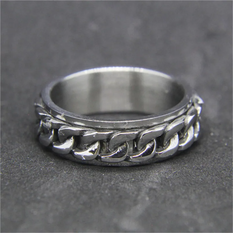 

1pc New Design Polish Rotate Unisex Ring 316L Stainless Steel Jewelry Hiphot Style Fashion Chain Biker Ring