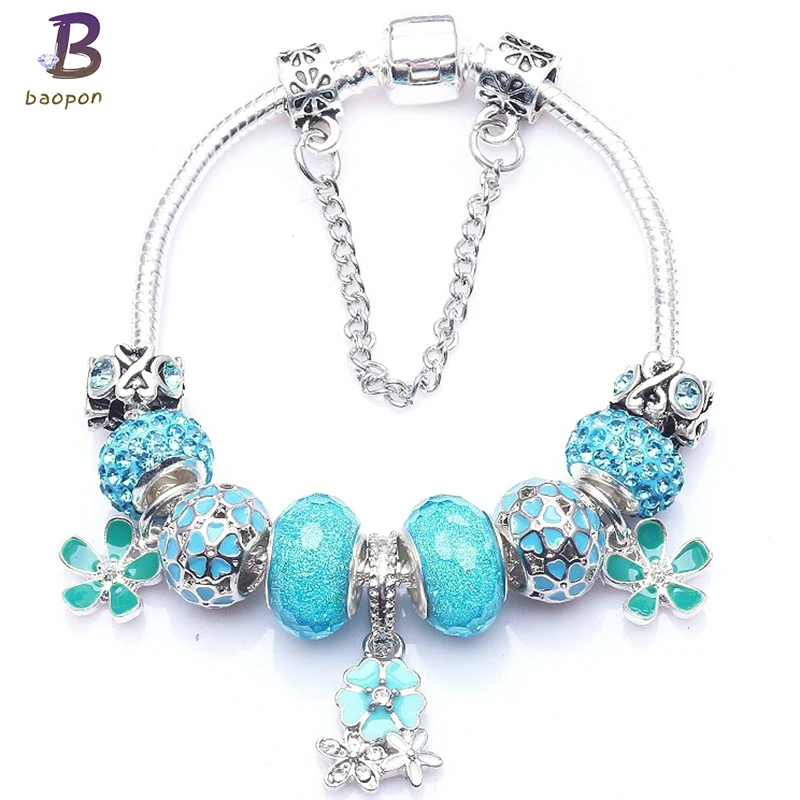 

BAOPON Antique Silver Love of Clock Charm Bracelet fits Bracelet for Women DIY Beads Jewelry Gift For Mother BR011