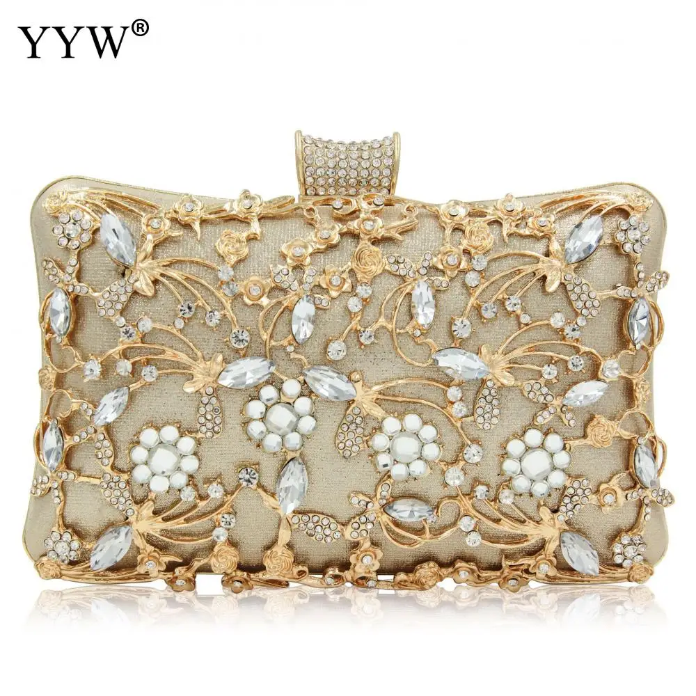Women Rhinestone Clutch Bags gold purse Handbag Luxury Wedding Beaded