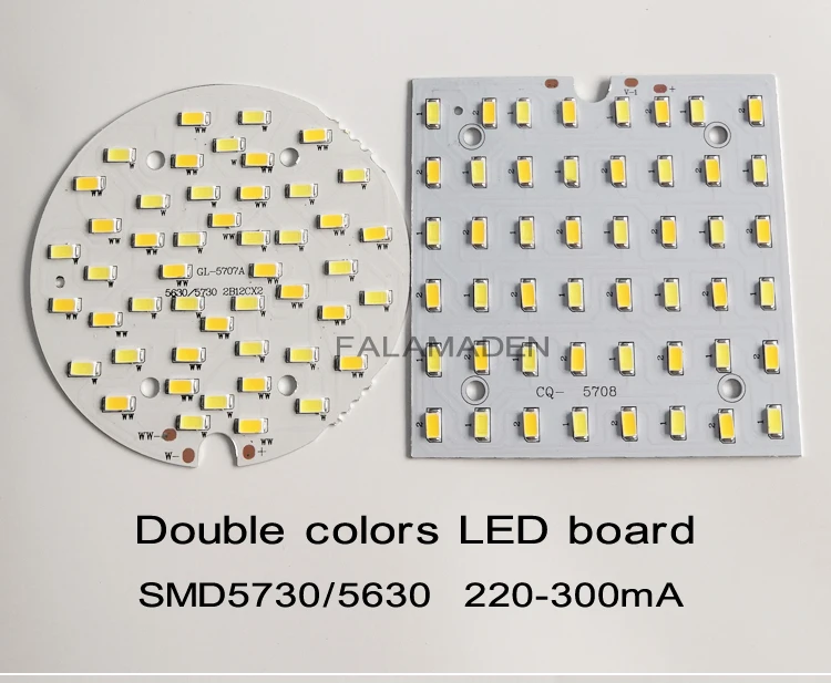 Двойной цвета светодиодный доска 3000K 6000K 6 Вт, 9 Вт, 12 Вт, 18 Вт круглые и квадратные формы 220-300mA 110LM/W SMD5730/5630 чипы Epistar