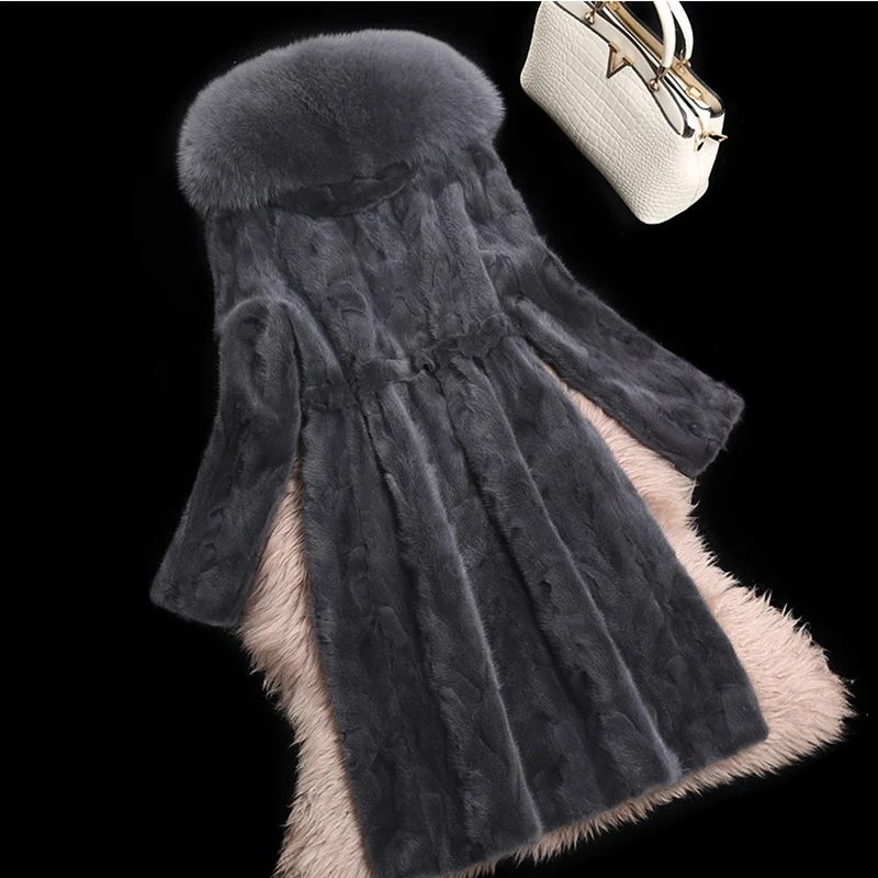 Роскошная Шуба из натурального меха норки, куртка с капюшоном из лисьего меха, осенне-зимняя женская меховая теплая верхняя одежда, пальто, одежда 3XL 4XL LF4225