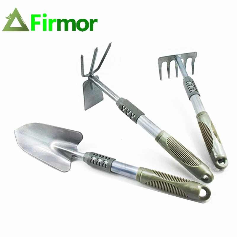 

FIRMOR 3PCS Garden Tools Set 5-tine Rake Dual Hoe Round Shovel for Vegetables Flowers Planting Plant Gray Gardening tools Kit
