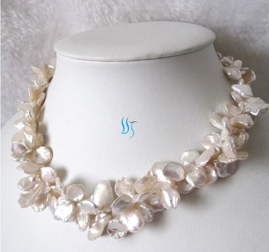 

Jewelr 005607 2Row 9-15mm White Reborn Keshi Pearl Necklace Fashion Jewelry