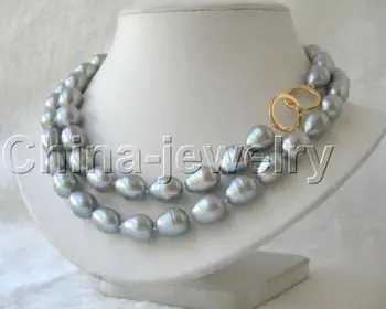 

free shipping > >>>32" 12mm natural gray baroque freshwater pearl necklace-/20