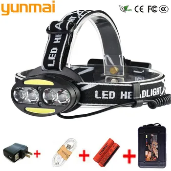 

yunmai Headlight 30000 Lumen headlamp 4* XM-L T6 +2*COB+2*Red LED Head Lamp Flashlight Torch Lanterna with batteries charger