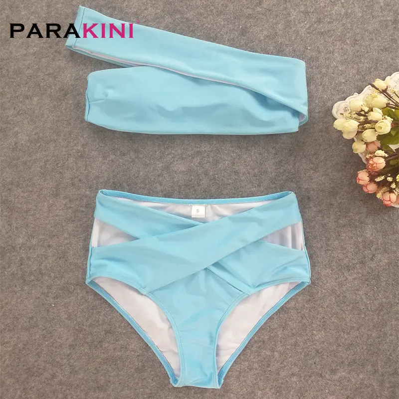 

PARAKINI High Waist Bikini One Shoulder Swimwear Sexy Bathing Suit Solid Swimwear Women High Waist Swimsuit Brazilian Bikini