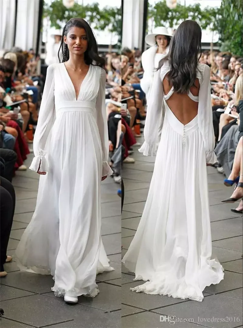 Lente zomer lange mouw bruiloft jurk v-hals open back sexy formele gowns chiffon bridal china Lente zomer lange mouw bruiloft jurk v-hals open back sexy formele gowns chiffon bridal china