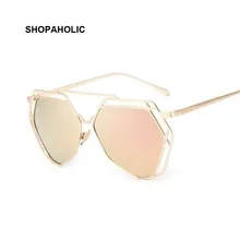 New Big Pink Sunglasses Women Luxury Brand Designer Hexagon Ladies Sunglasses UV400 Cateye Rose Gold Sun Glasses Female