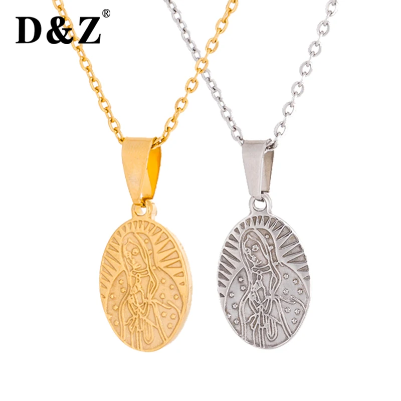 

D&Z Catholic Virgin Mary Pendant Necklace For Women Our Lady Jewelry Gold Silver Color Medallion Collares