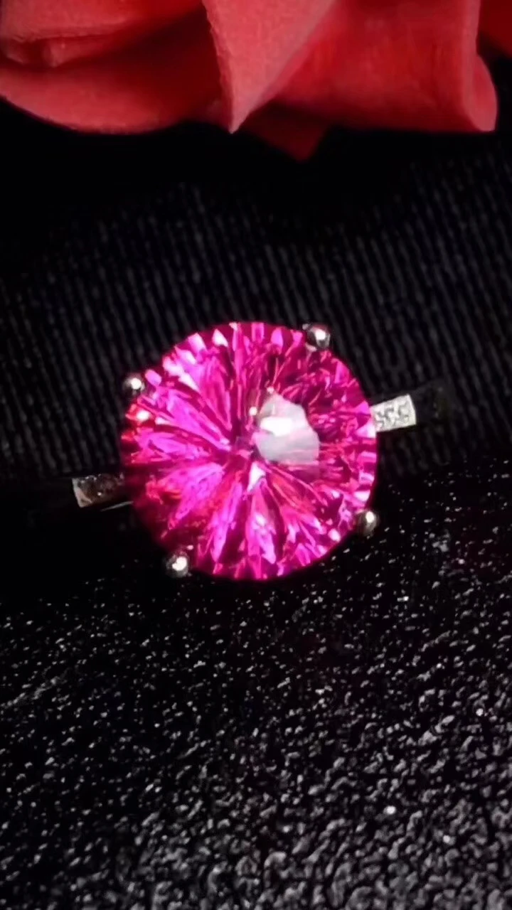 

Fashion Elegant round Natural Fireworks pink topaz gem Ring S925 Silver Natural Gemstone gem Ring Women's party gift Jewelry