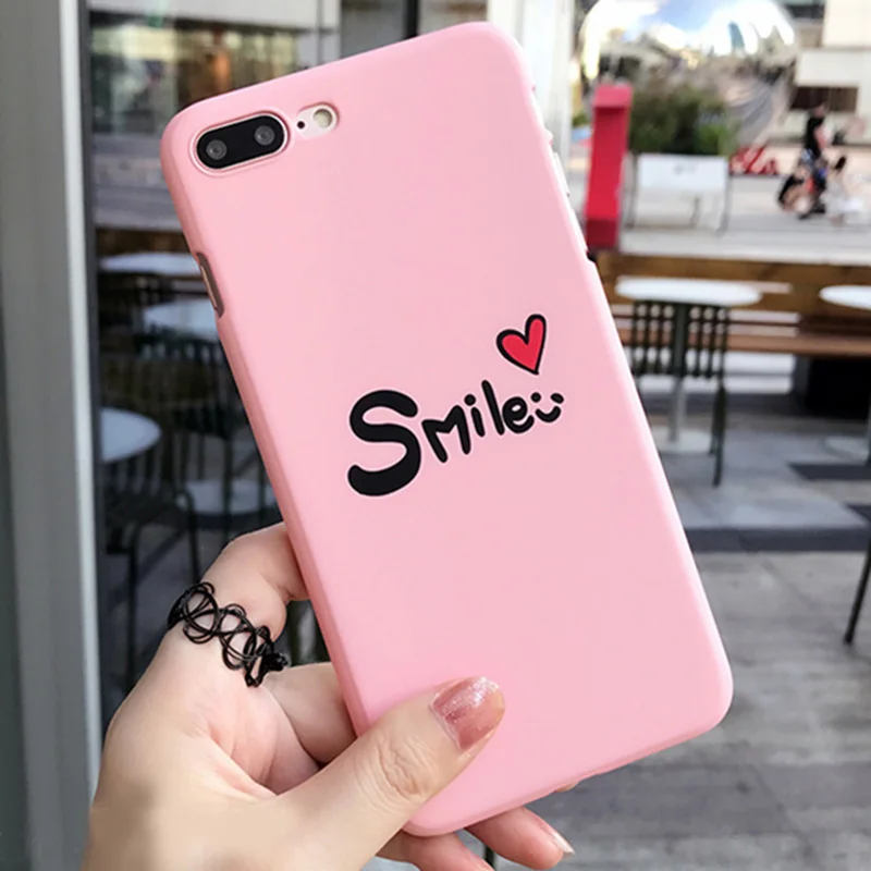 Lovely Yellow Letter Smile Case for iphone 8 6s 6 plus Hard Plastic Metter Love heart Cover coque X 10 7 capa | Мобильные телефоны