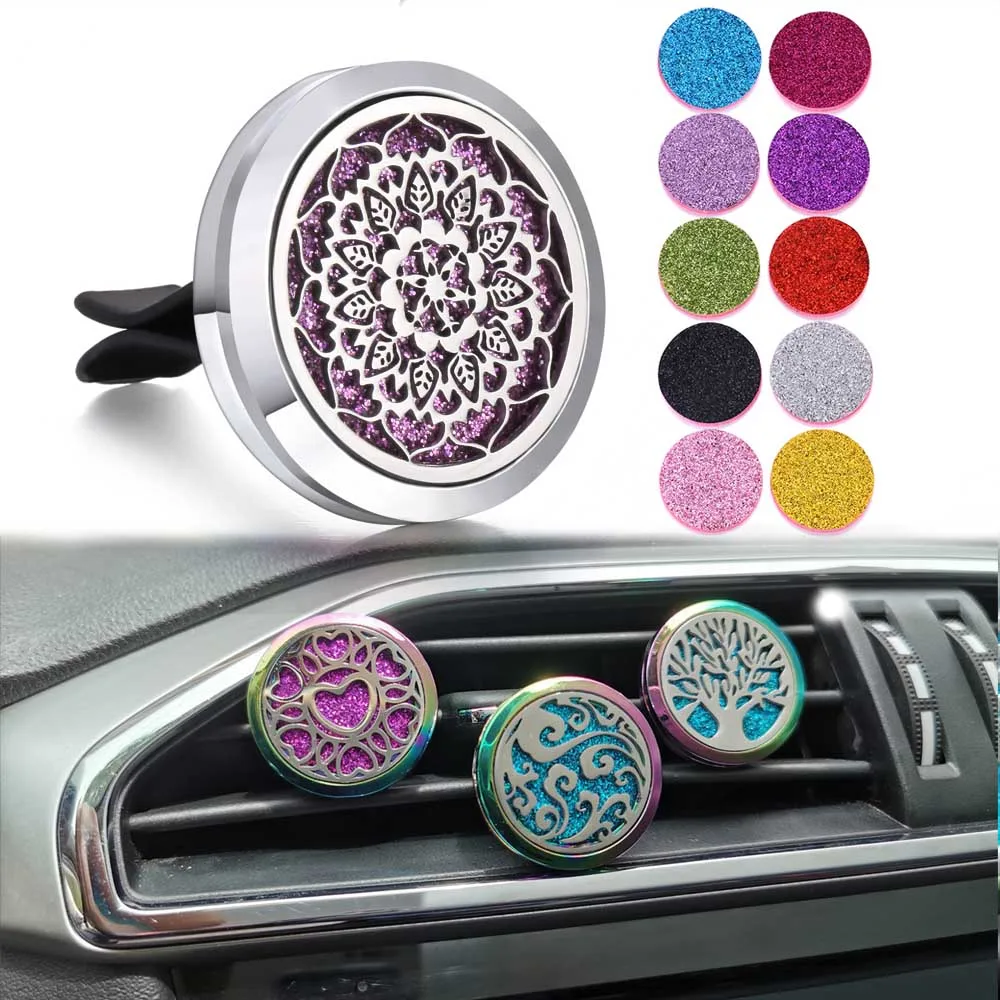 

New Perfume Jewelry Car Perfume Diffuser Vent Freshener Car Clip Stainless Steel Aroma Essential Oil Diffuser Lockets with Pad